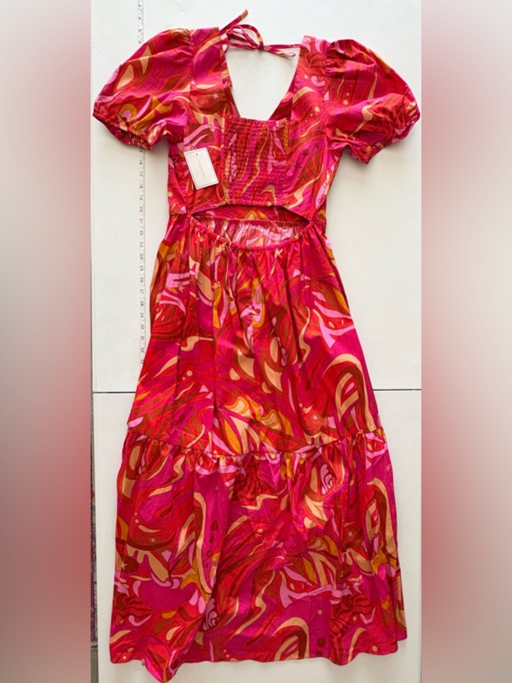 NWT Medium 1.State Pink and Orange Puff Short Sleeve V-Neckline Maxi Dress - Picture 5 of 5